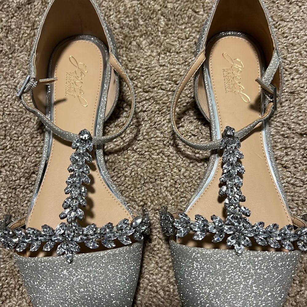 Sparkling Silver Pointed Toe T-Strap Flats - Women - Picture 2 of 7